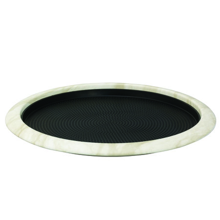 SERVICE IDEAS Tray with Removable Insert, 12 Round, Stainless Steel, White Marble TR1412RIWM